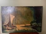 Oude Schilderij: Zeilboot en Landschap, Antiek en Kunst, Kunst | Schilderijen | Klassiek, Ophalen of Verzenden