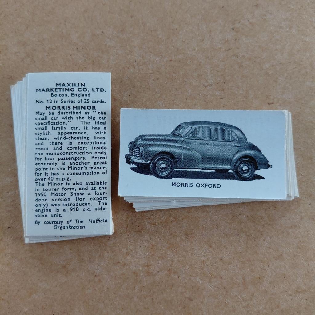 Motor Cars complete set 25 trade cards auto's Maxilin 1951, Ophalen, Gebruikt, Auto's
