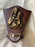 Wijwaterbakje Maria & Kind, Koper/Hout/Glas, Antiek en Kunst, Antiek | Religie, Ophalen of Verzenden
