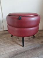 Vintage ronde naaipoef - Bordeauxrood, Ophalen, Minder dan 50 cm, Rond, Minder dan 50 cm