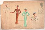 A198 Marcel Escoffier 4 kostuumontwerpen uniformen v vrouwen, Antiek en Kunst, Ophalen of Verzenden