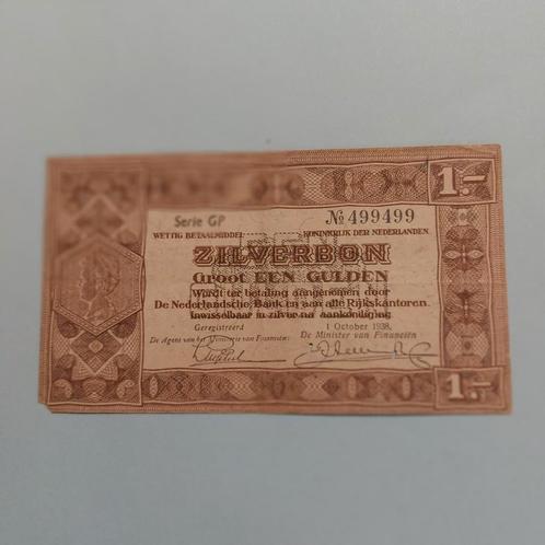 1 Gulden Zilverbon uit 1938 in ZF, Postzegels en Munten, Bankbiljetten | Nederland, Los biljet, 1 gulden, Ophalen of Verzenden