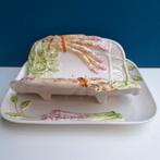 Brocante barbotine aardewerk asperge schaal met treef, Ophalen of Verzenden