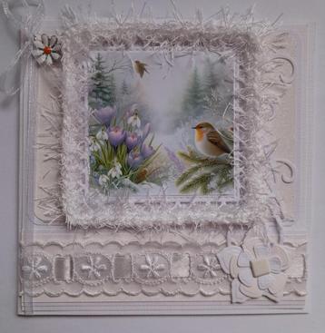 Winterse kaart met roodborstje beschikbaar voor biedingen