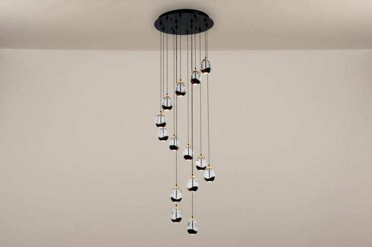 led vide ei hanglamp zwart glas of goud H 110 max 350cm lamp, Huis en Inrichting, Lampen | Hanglampen, Nieuw, Minder dan 50 cm