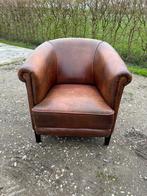 Schapenleren clubfauteuil, Gebruikt, Leer, Ophalen