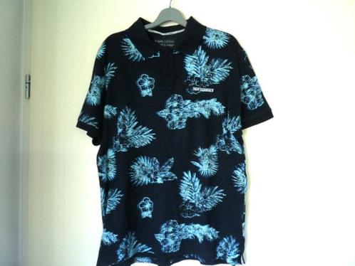 Polo donkerblauw met lichtblauwe bloemopdruk, Angelo Litrico, Kleding | Heren, Polo's, Zo goed als nieuw, Maat 46 (S) of kleiner