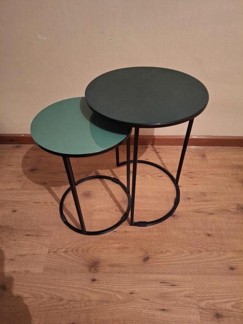 Leuke groene bijzettafels, Huis en Inrichting, Tafels | Bijzettafels, Zo goed als nieuw, Rond, 45 tot 60 cm, Minder dan 55 cm
