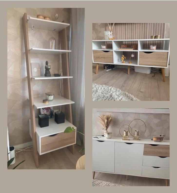 Woonkamer set wit/eiken kleur, Huis en Inrichting, Complete inboedels, Ophalen