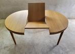 Vintage Deense uitschuifbare ronde eettafel in eikenhout, Huis en Inrichting, Tafels | Eettafels, Ophalen, Gebruikt, 100 tot 150 cm