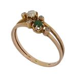 Smaragd met diamanten antieke 14k rose gouden dames ring, Ophalen of Verzenden, Goud, Ring, Met edelsteen