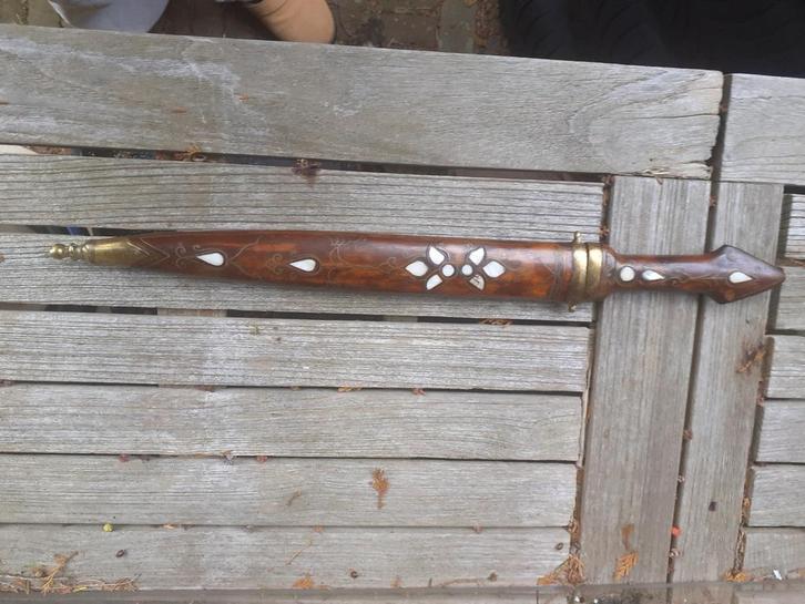 Parelmoer Inleg Koper  ingeslagen  lange Dolk, Antiek en Kunst, Antiek | Overige Antiek, Ophalen of Verzenden