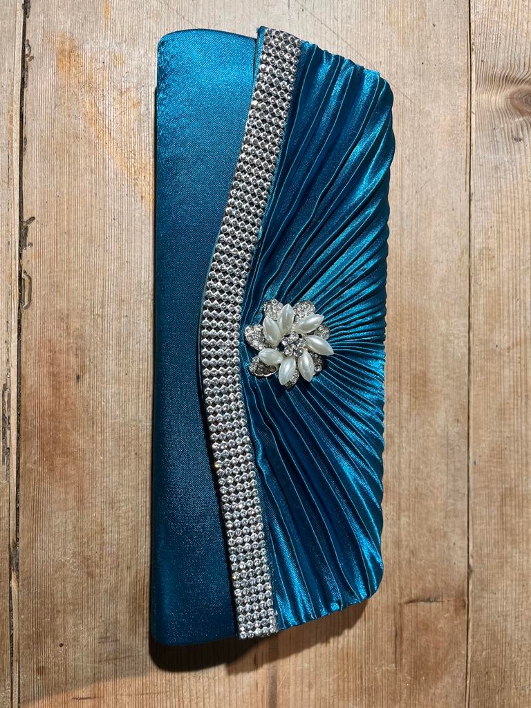 Elegante blauwe avondtasje met strass, Ophalen of Verzenden, Zo goed als nieuw, Blauw, Avondtasje