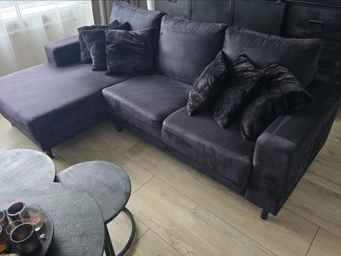 Zwarte Velours Velvet Hoekbank, Huis en Inrichting, Banken | Bankstellen, Zo goed als nieuw, Hoekbank, Driepersoons, Stof, Ophalen