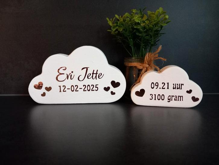 Geboorte Wolkjes met Naam en Datum, Kinderen en Baby's, Kraamcadeaus en Geboorteborden, Nieuw, Kraamcadeau, Ophalen of Verzenden