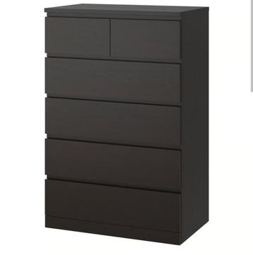 MALM ladekast met 6 lades - zwartbruin