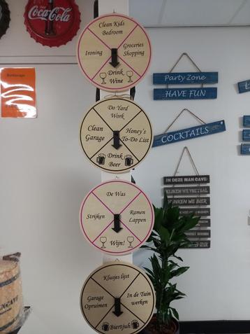 Houten decoratie - Draaiwiel - Wandbord - Tekstbord beschikbaar voor biedingen