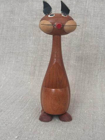 Vintage Teak Kat Tandenstokerhouder - Design Object beschikbaar voor biedingen