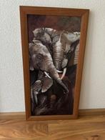 Schilderij olifanten 80x40cm, Ophalen of Verzenden, Zo goed als nieuw, Schilderij, Minder dan 50 cm