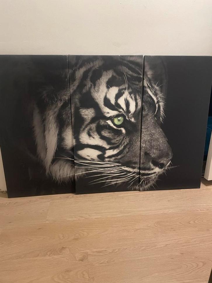 3-delig Canvas Schilderij Tijger, Huis en Inrichting, Woonaccessoires | Schilderijen, Tekeningen en Foto's, Zo goed als nieuw