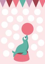 Poster circus zeehond mintgroen roze A4 mint meisje kind, Rechthoekig Staand, Verzenden, A4 of kleiner, Nieuw