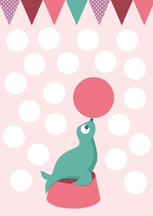 Poster circus zeehond mintgroen roze A4 mint meisje kind, Verzamelen, Posters, Nieuw, Dier of Natuur, A4 of kleiner, Rechthoekig Staand