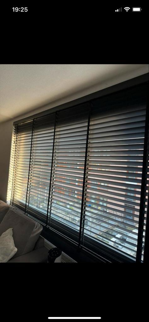 Houten Jaloezieën Multisol, Zwart, Diverse Maten + Koof, Huis en Inrichting, Stoffering | Gordijnen en Lamellen, Zo goed als nieuw