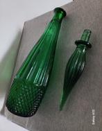 Groene Empoli glas karaf met ribbels, 47 cm hoog, Antiek en Kunst, Antiek | Glas en Kristal, Ophalen of Verzenden