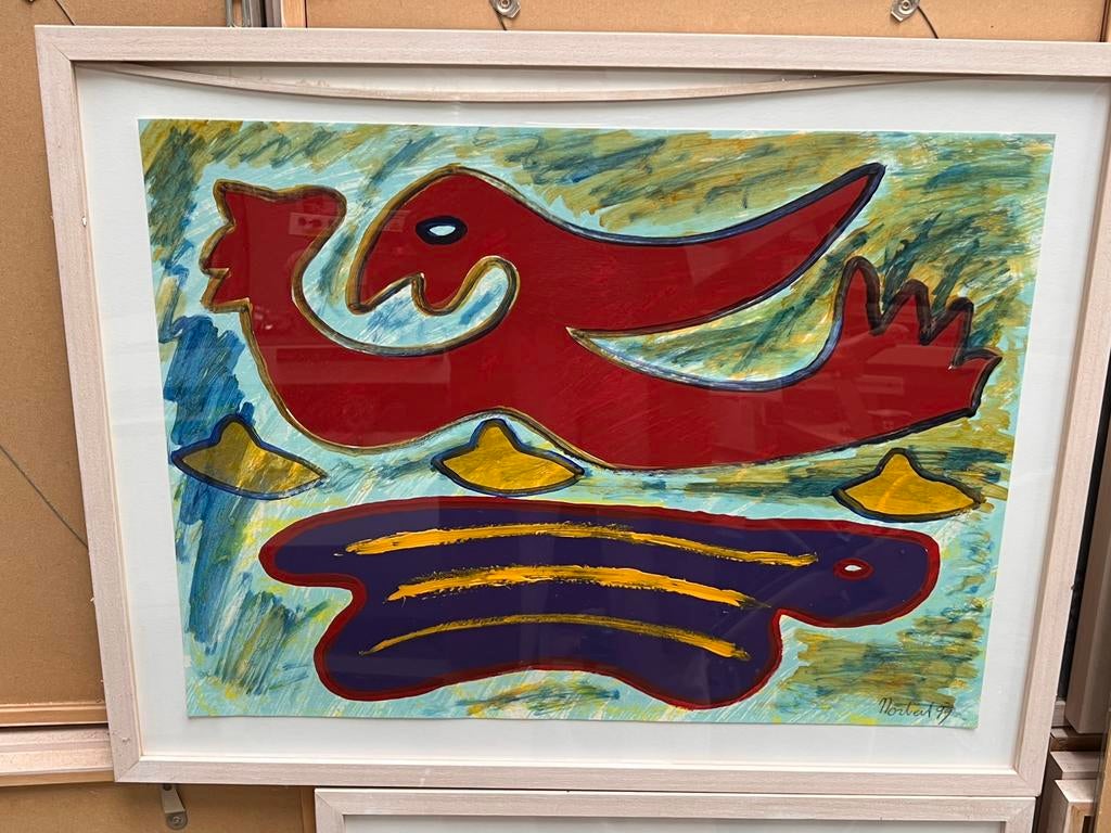 Diverse schilderijen Norbert de Jong in lijst met plexiglas, Ophalen