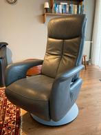 Zo goed als nieuwe relaxstoel van Hukla, grijsblauw leer., Huis en Inrichting, Fauteuils, Ophalen of Verzenden, Zo goed als nieuw