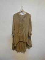 Taupe Boho Tuniekjurk met Geborduurde Spiegel Details, Maat 38/40 (M), Ibzmode, Beige, Ophalen of Verzenden