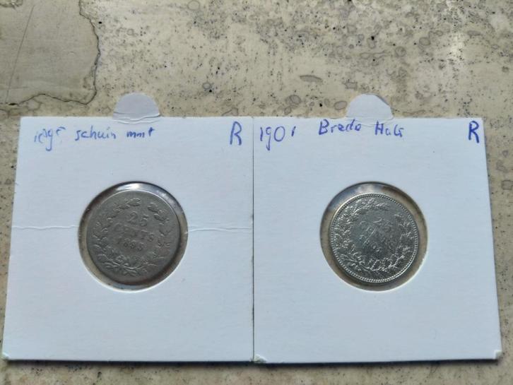25 cent 1895 schuin mmt 25 cent 1901 brede hals, Postzegels en Munten, Munten | Nederland, Setje, 25 cent, Koningin Wilhelmina