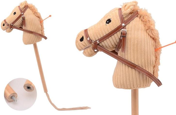 Johntoy Stokpaardje + geluid 80cm beige, Kinderen en Baby's, Speelgoed | Hobbelfiguren, Nieuw, Ophalen of Verzenden