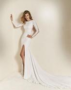 Trouwjurk pronovias  met split en lange mouwen maat 40, Ophalen of Verzenden, Gedragen, Wit, Trouwjurk