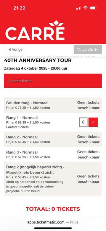 Holy Jonson 2 kaartjes Carre 4 oktober beschikbaar voor biedingen
