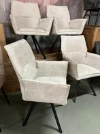 4 nieuwe luxe draai / kuipstoelen in  beige/ecru weefstof, Ophalen, Overige kleuren, Nieuw, Metaal