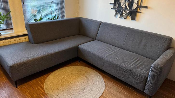 Hoekbank Goossens Key West katjesgrijs, Huis en Inrichting, Banken | Complete zithoeken, Zo goed als nieuw, Stof, Ophalen