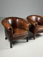 Set van 2 schapenleren clubfauteuils, Ophalen, Gebruikt, 75 tot 100 cm
