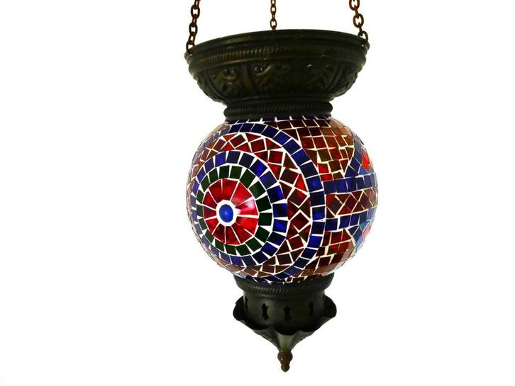Oosterse mozaiëk hanglamp / lamp met diverse kleuren glas, Antiek en Kunst, Antiek | Glas en Kristal, Ophalen of Verzenden