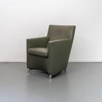 2 Leolux Dolcinea Fauteuil Olijfgroen Leer - Aluminium Frame, Huis en Inrichting, Fauteuils, 75 tot 100 cm, Ophalen of Verzenden