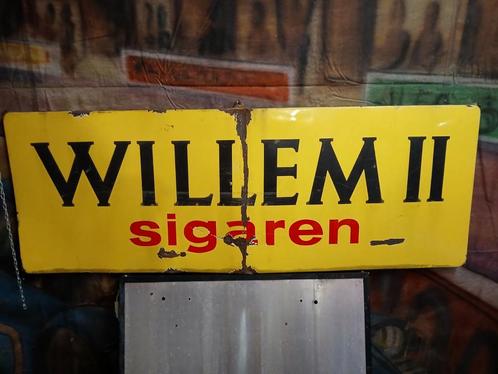 Origineel Emaillebord Willem II sigaren Langcat., Verzamelen, Merken en Reclamevoorwerpen, Gebruikt, Reclamebord, Ophalen