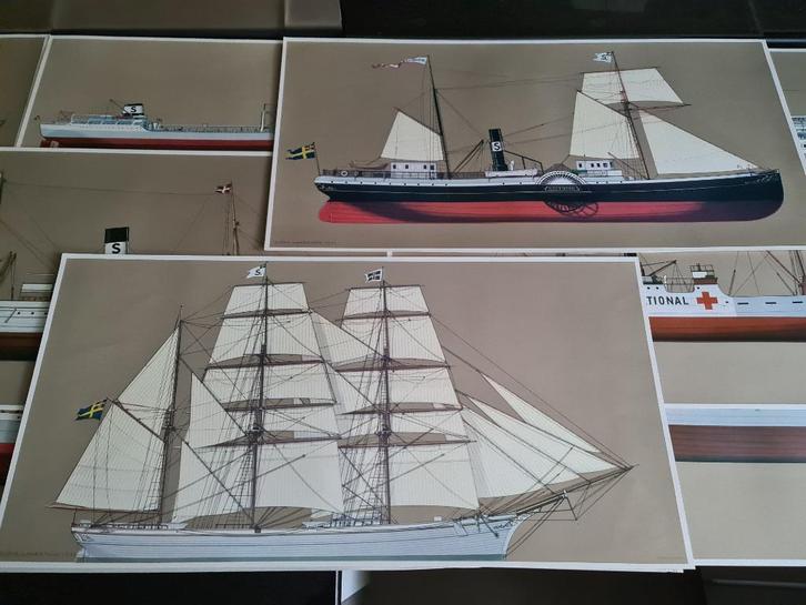Björn Landström scheeps prenten 10 stuks nieuw offset prints, Verzamelen, Scheepvaart, Nieuw, Kaart, Foto of Prent, Motorboot of Zeilboot