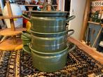 Zeer mooie Donkergroen emaille pannenset., Antiek en Kunst, Ophalen of Verzenden