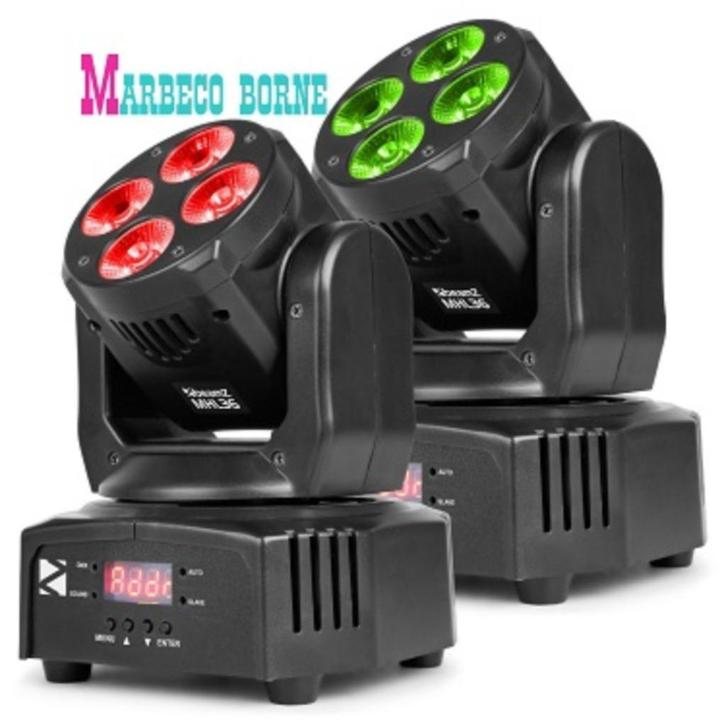 LED Moving head set, 2 stuks in Draagtas, RGBW, DMX, Muziek en Instrumenten, Licht en Laser, Nieuw, Licht, Geluidgestuurd, Kleur