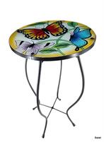 2323 glas tafeltje vlinders modern botanisch kleurrijk swiet, Huis en Inrichting, Tafels | Bijzettafels, Minder dan 55 cm, Ophalen of Verzenden