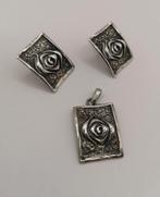 Vintage set zilver 925 geoxydeerd roos oorbellen hanger, Ophalen of Verzenden, Nieuw, Zilver, Zilver