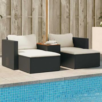 5-delige Loungeset met kussens poly rattan acacia zwart beschikbaar voor biedingen