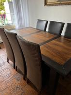 6 lederen / loom stoelen en tafel, Ophalen of Verzenden, Gebruikt, Koloniaal, 6 tot 8 stoelen