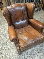 Vintage schaaps lederen fauteuil, Ophalen, Gebruikt, Minder dan 75 cm, Vintage