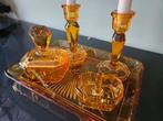 Art Deco amberkleurig persglas kaptafel set / set 5 delig, Antiek en Kunst, Antiek | Glas en Kristal, Ophalen of Verzenden